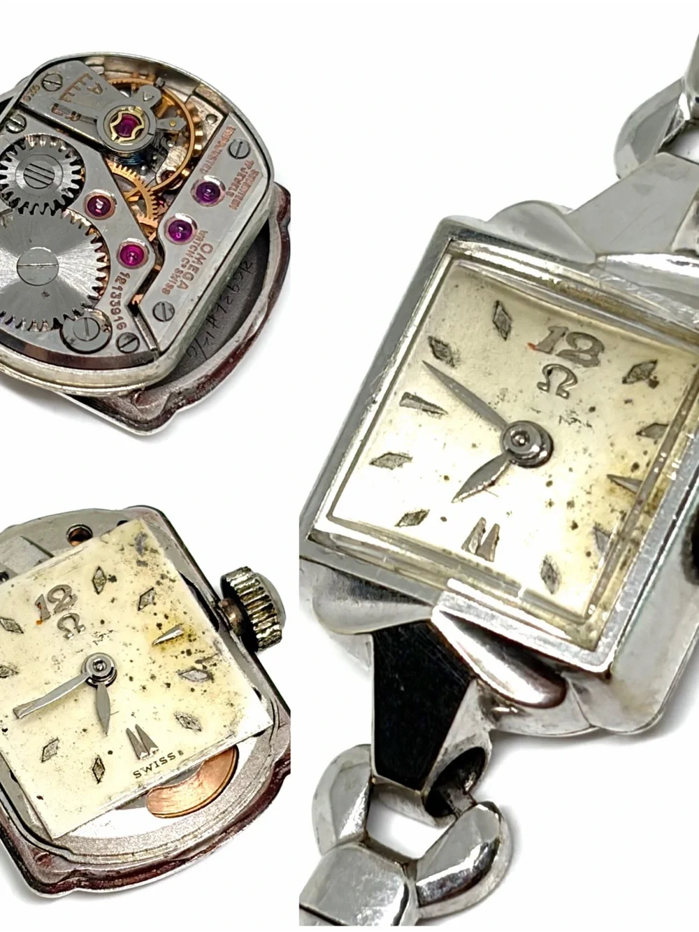 Antique Omega White 10k Gold Filled Mechanical Wind Vintage Wrist Watch WORKING